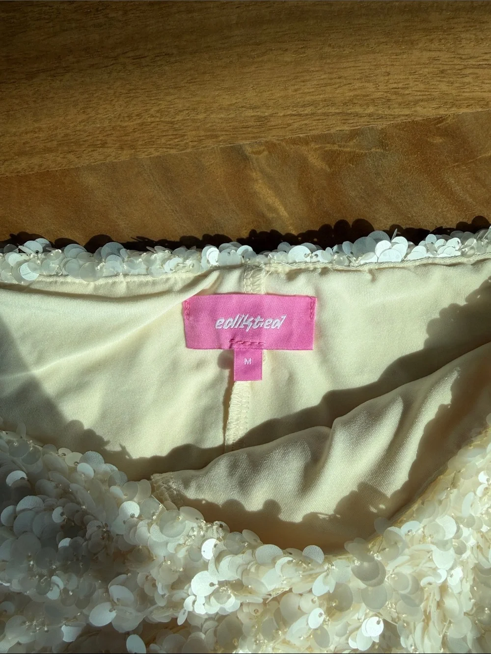 Edikted Cream Sequin Miniskort